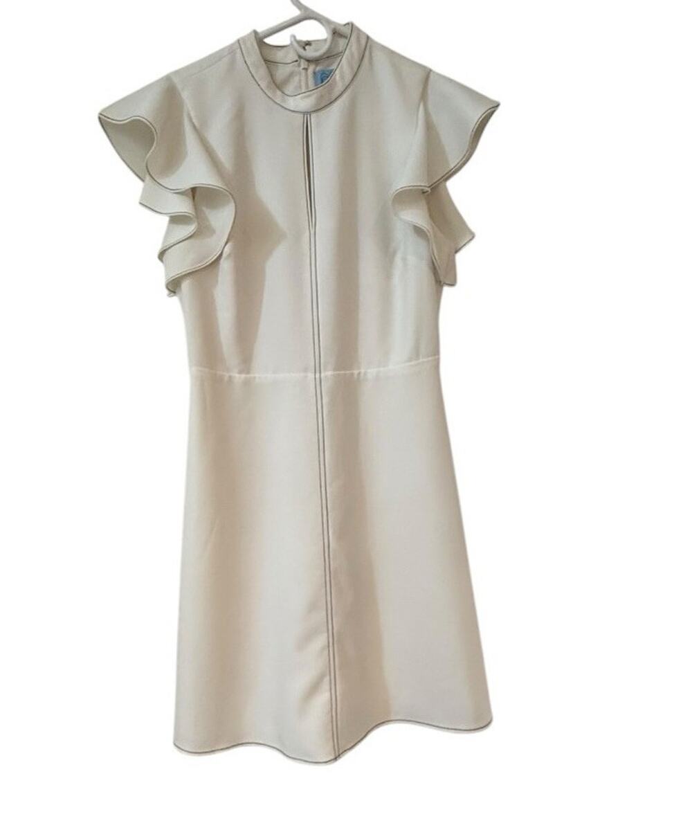 CeCe Ivory Flutter Sleeve Fit & Flare Dress Mock Neck Size 4 Career Wedding Chic